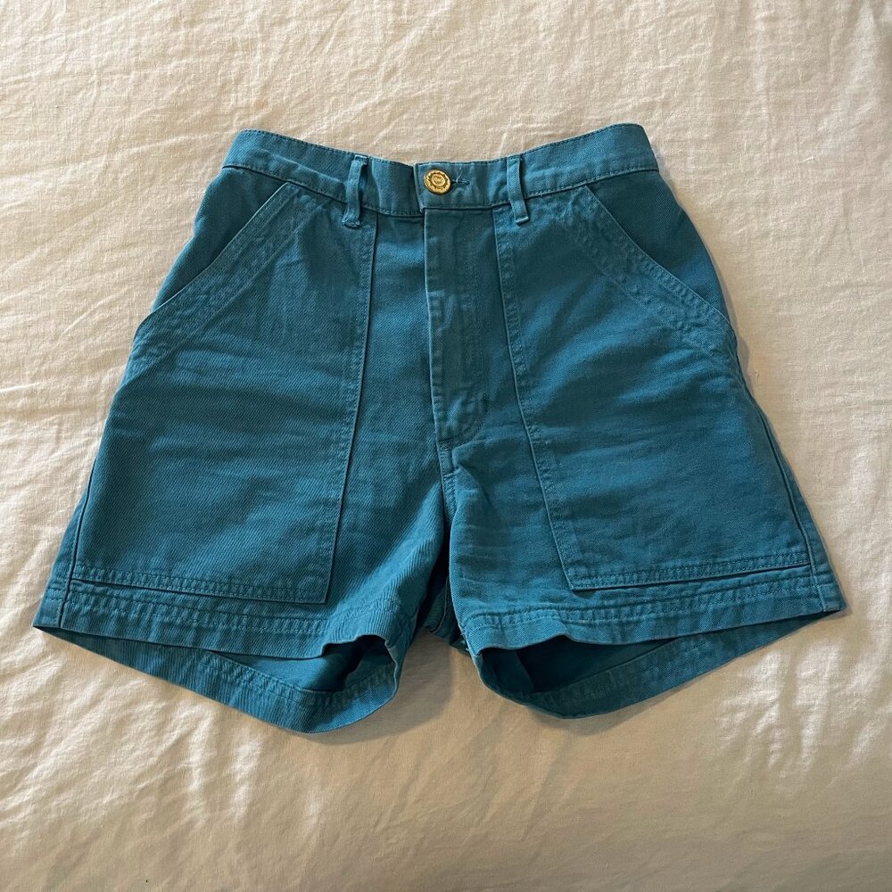 Big Bud Press Classic High Waisted Work Shorts in Lagoon (blue/green) - Size XS